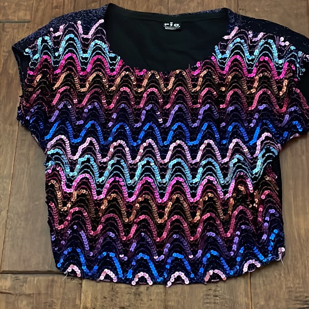 sequins cropped short sleeve dressy top
